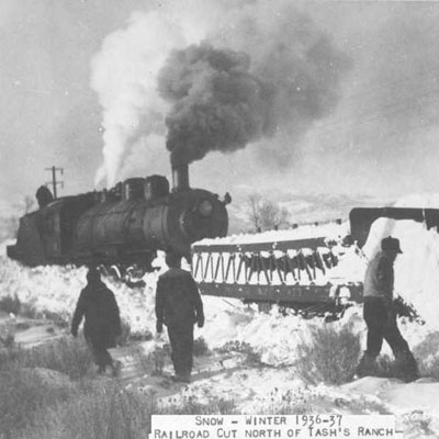 Snowplow Pushed by Steam Locomotive, Twin Bridges, MT, 1936