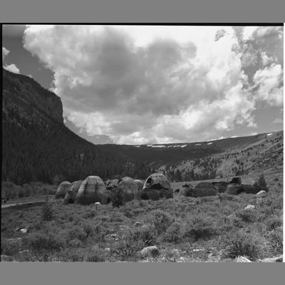 Several Charcoal Ovens Arranged in a Meadow in Canyon Creek, 1952