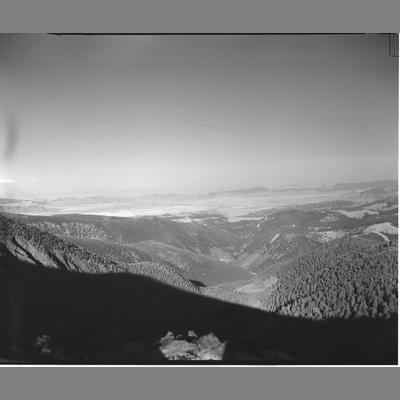 Looking West down Fish Creek from Lookout Station in Highlands, Beaverhead County, 1952