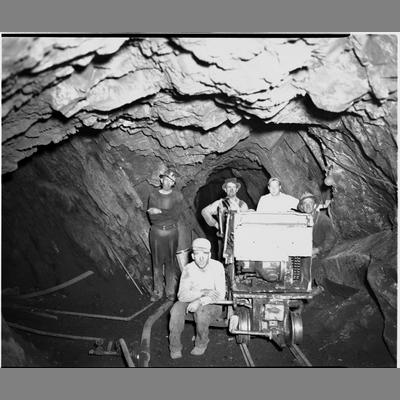 A Group of Five Miners at Williams Phosphate, Madison County, 1950