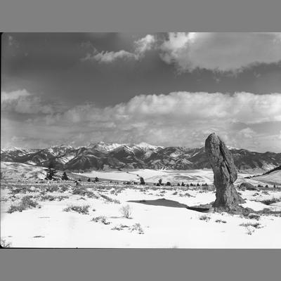 Hell's Creek Canyon in the Snow, with Mountains in the Background, Madison County, 1954