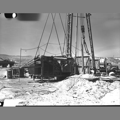 Closeup of Drilling Rig at Nyhart Ranch, Madison County, 1954