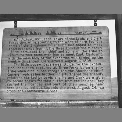 Wooden Highway Sign Telling the Story of Sacajawea Seeing her Brother, Beaverhead County, 1954