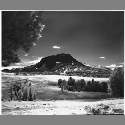 View of Black Butte, Snow on Ground 1954