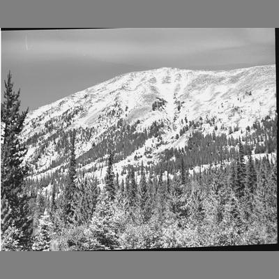 Snow-covered mountains, Beaverhead County, Montana, 1954.