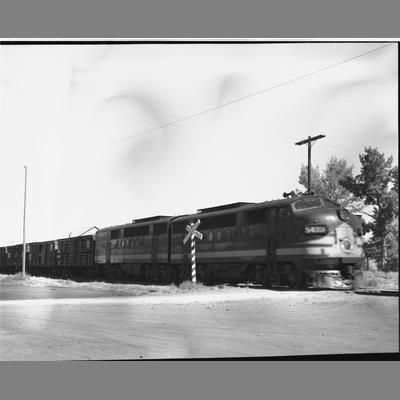 First Diesel Train Rolling through Twin Bridges, Montana 1954
