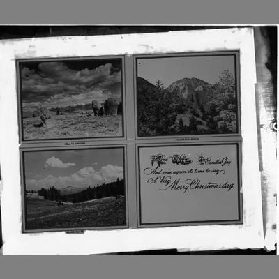 A Christmas card with a series of photographs of scenic rock formations in Montana, from Thomas Brook.