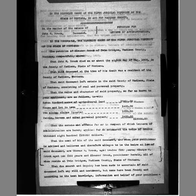 Letters of Administration From Eleanor Brook 1902