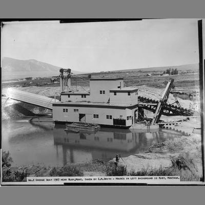 Ruby Dredge on a River, Ruby, Montana 1907