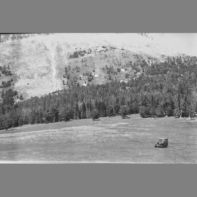 A Jeep parked in a High Mountain Meadow 1956