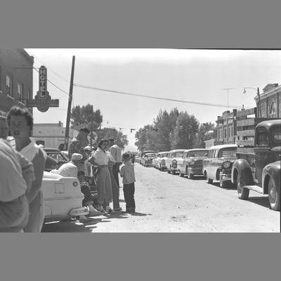 Long Line of Cars Stretching into the Distance During Parade on Main Street, Twin Bridges, Montana, August 19, 1956