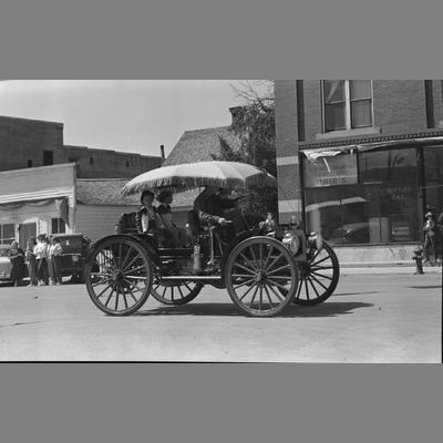 Loyd Harkins Silverstar 1906 International in the Parade on Main Street, Twin Bridges, Montana, August 19, 1956