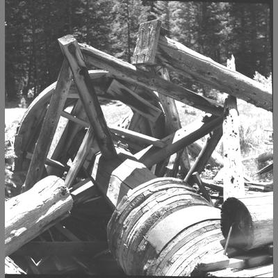 Peeled Logs and an Abandoned Wooden Wheel at the Noble Gulch, July 5, 1959