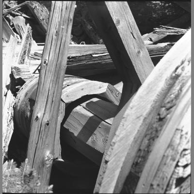 Close Up of Wooden Wheel at the Noble Gulch, July 5, 1959