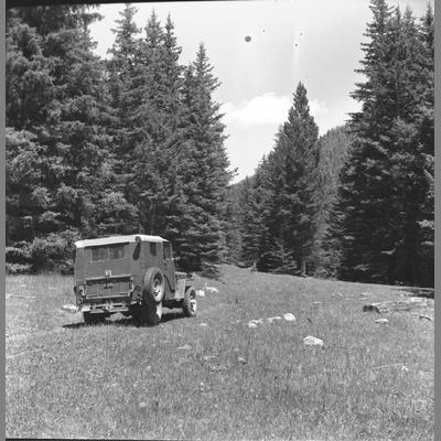Jeep Parked in Mountain Meadow Just Short of a Tree Line, July 5, 1959