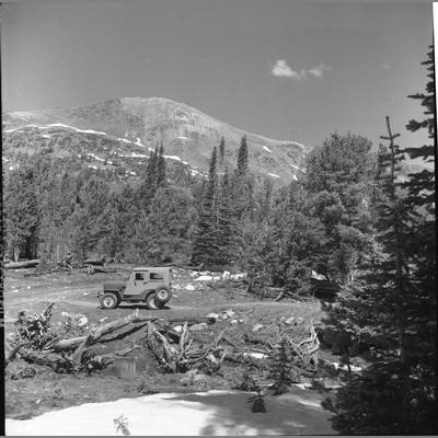 Jeep Parked Along Dirt Road Near Brandon Lakes, Mill Creek, July 1960