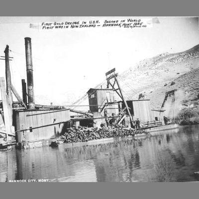 First Gold Dredge in United States Montana, 1895