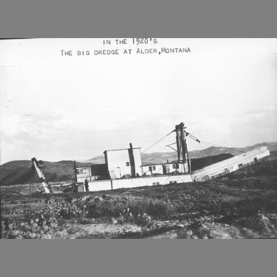 Side View of Large Dredging Machine at Alder Steam Dredge Alder, Montana circa 1920