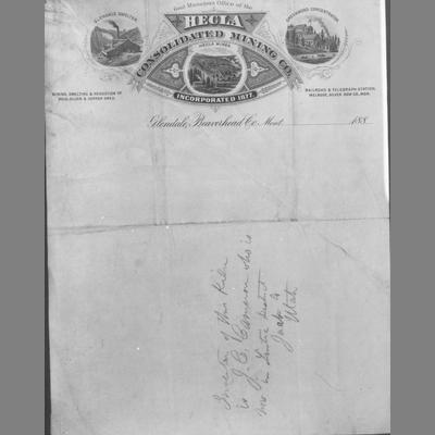 Copy of a Stock Certificate for the Hecla Mine