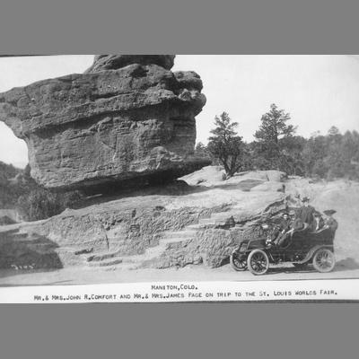 Two Couples in an Automobile Parked Near Large Rock Formation 1904