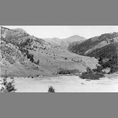 View of Dirt Road Winding up Mountain Canyon
