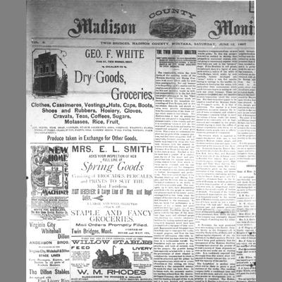Front Page of Madison County Monitor Newspaper in June 12, 1897 Issue
