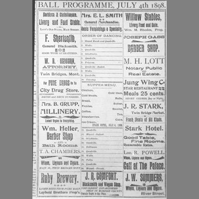 Portion of the July 4, 1898 Issue of Madison County Showing Program for a Ball