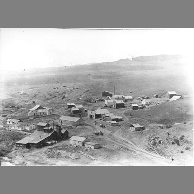 Elevated View of Small Town with Scattered Buildings ca 1880