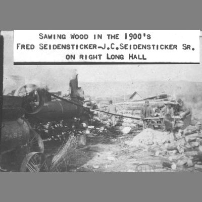Fred Seidensticker Sawing Wood Near Steam Tractor circa 1900