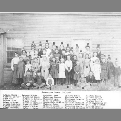 School Children and Teachers Pose Next to Silverstar School October, 1904