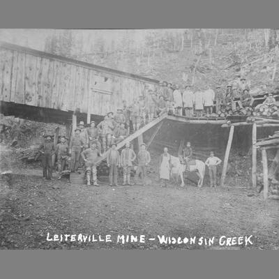 Group of Miners Pose in Front of Leiterville Mine circa 1890