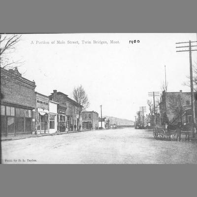 Postcard Print of Photograph Showing Main Street of Twin Bridges, Montana 1900