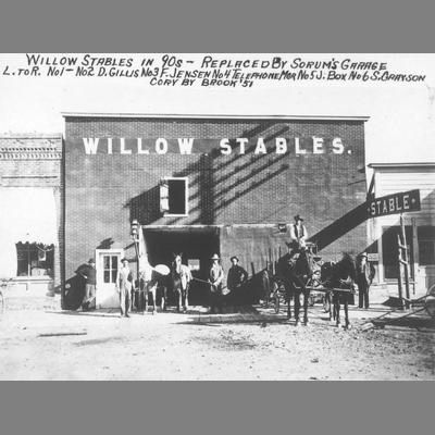 Six Men Pose in Front of Willow Stable circa 1890