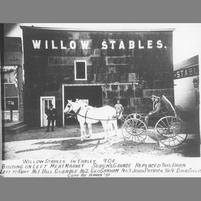 Tow Men in Buggy Sit in Front of Willow Stable circa 1890