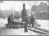 Four Men Working a Sawmill in Middle of Twin Bridge's Main Street circa 1890s