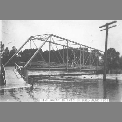 Metal Truss Bridge in Twin Bridges, Montana During the High Water June 1908