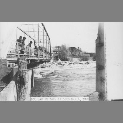 People on Bridge Observe the Ice Jam, March 1910