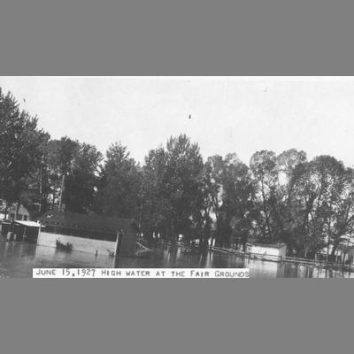 Oblique angle of flooding of the fairgrounds in Twin Bridges, Montana, June, 1927.