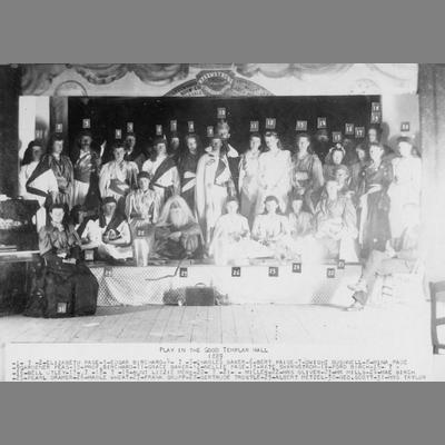 Templar Cast Poses in Costumes in Front of Theatrical Stage 1889