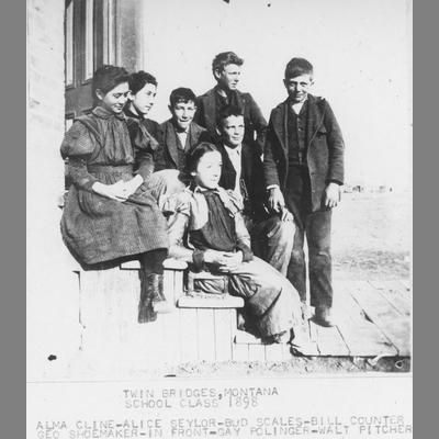 Boys and Girls Pose On Steps of Twin Bridges School 1898
