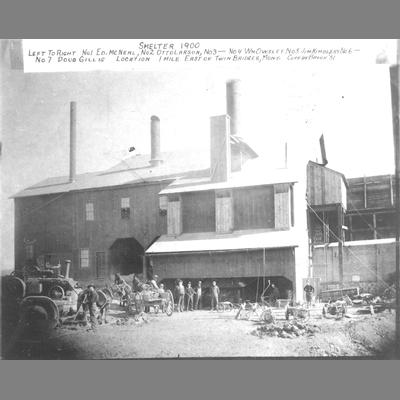 Mine Workers Posing in Front of Smelting Building, Twin Bridges, Montana, 1900