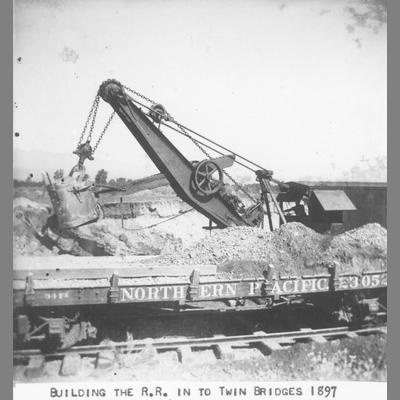 Rail Mounted Steam Shovel Loading Earth Onto Flatcar, Twin Bridges, 1897