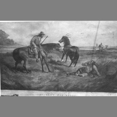The Last War Whoop - Painting of Mounted Mountain Man Looking Down at an Indian Brave