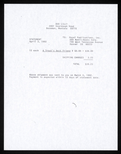 <i>A Trout's Best Friend</i> (Boulder, Colo: Pruett Publishing, 1988) - Publishing correspondence