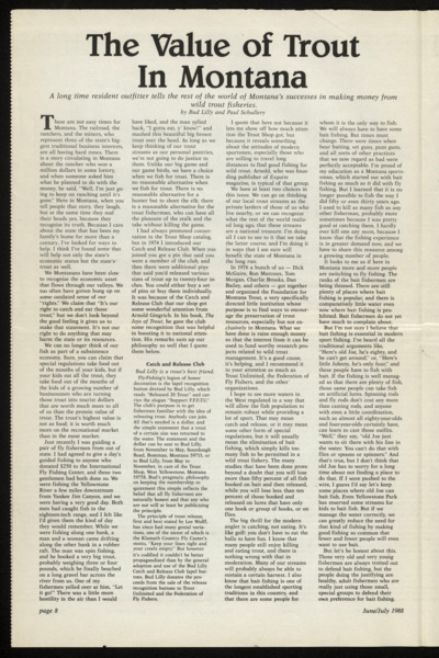 "The Value of Trout in Montana," <i>Flyfishing News</i> 3, 1 (June/July 1988): 8-9.