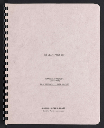 Trout Shop financial statement, 1973-1974