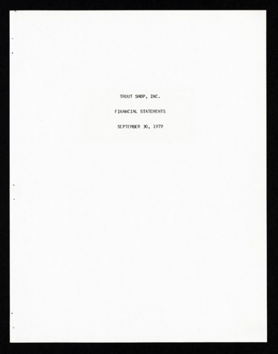 Trout Shop financial statement, 1979