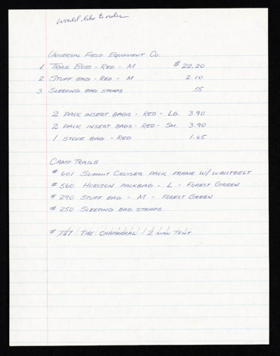 Trout Shop inventories, no date