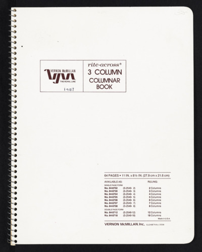 Western Rivers Club ledger, 1987
