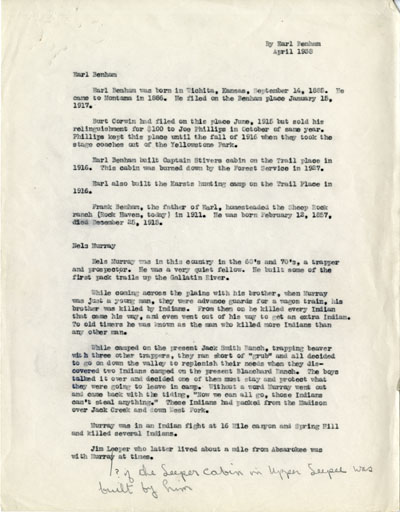 Reminiscence by Earl Benham April 1938